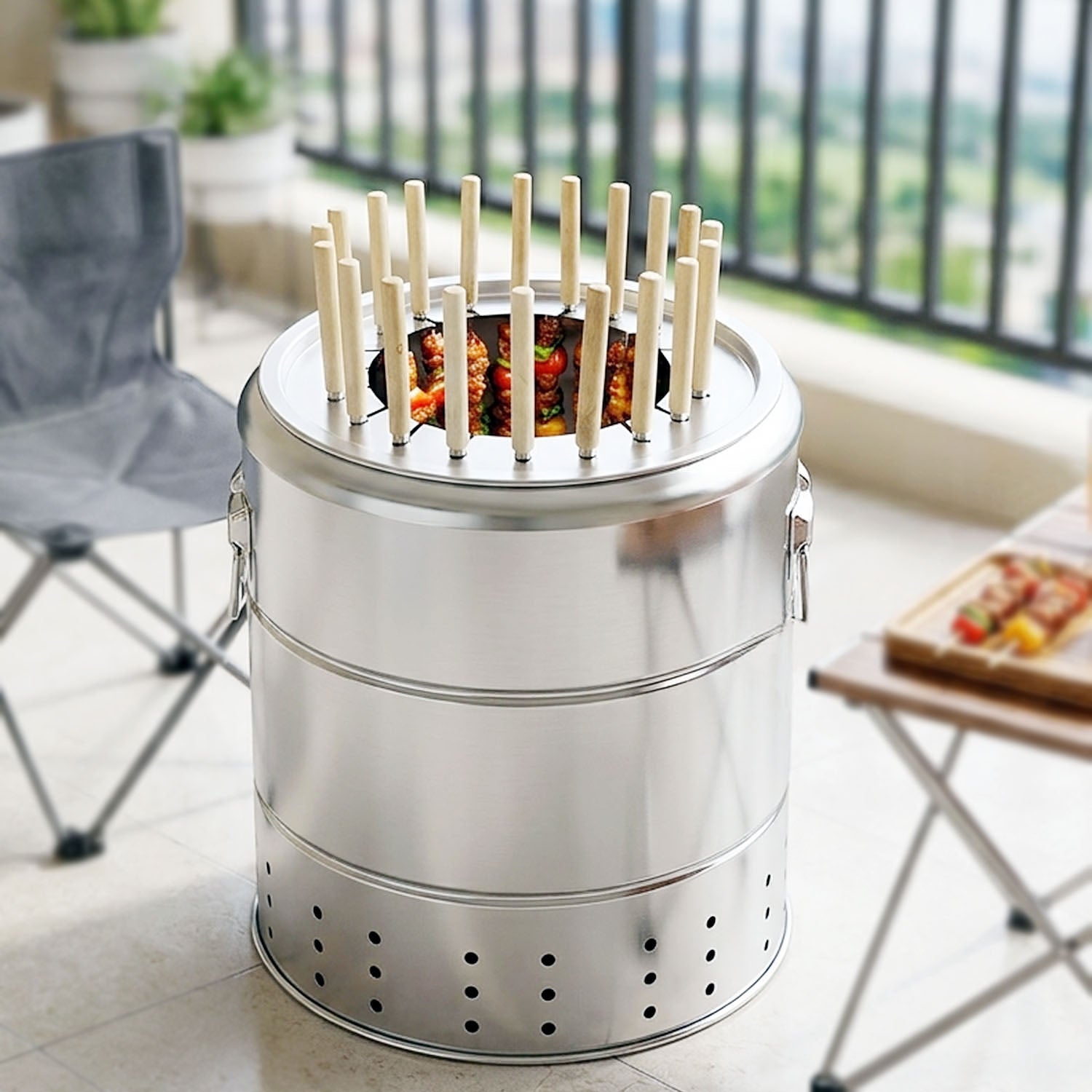 20 Skewers Capacity, Double Layer Heat Insulation, Smokeless
