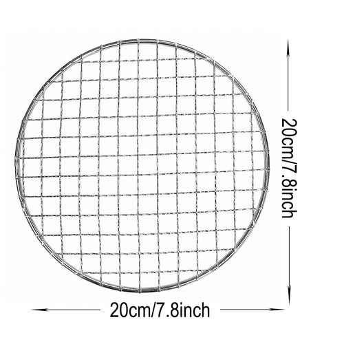 Circular wire grill grate with black dimension lines showing a diameter of 20cm or 7.8 inches.