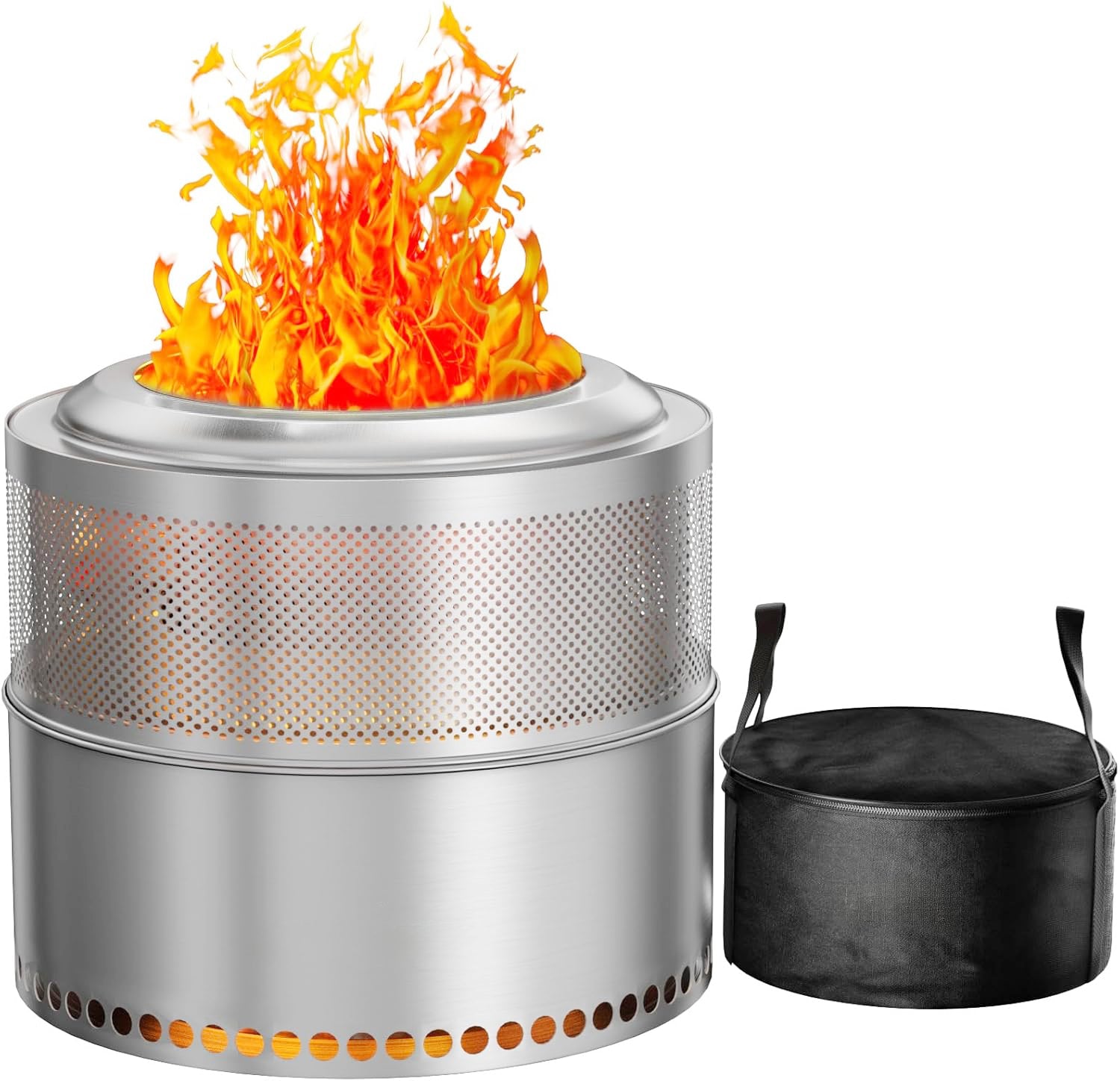 20-Inch Stainless Steel Fire Pit for Outside Wood Burning, Heavy Duty Outdoor Portable Firepit with Perforated Base and Removable Ash Tray