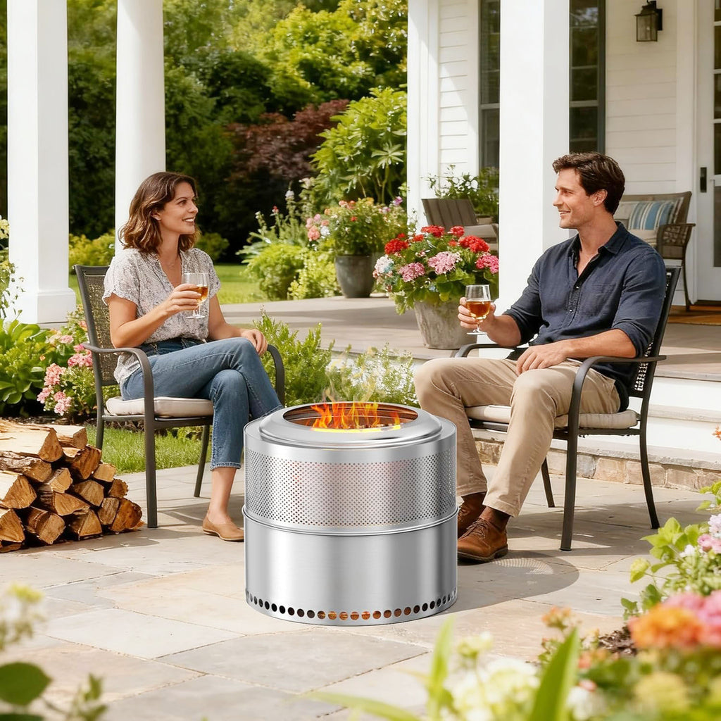 20-Inch Stainless Steel Fire Pit for Outside Wood Burning, Heavy Duty Outdoor Portable Firepit with Perforated Base and Removable Ash Tray