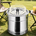 30 skewers double-layer nested bucket smokeless charcoal BBQ grill on a wooden table at a campsite