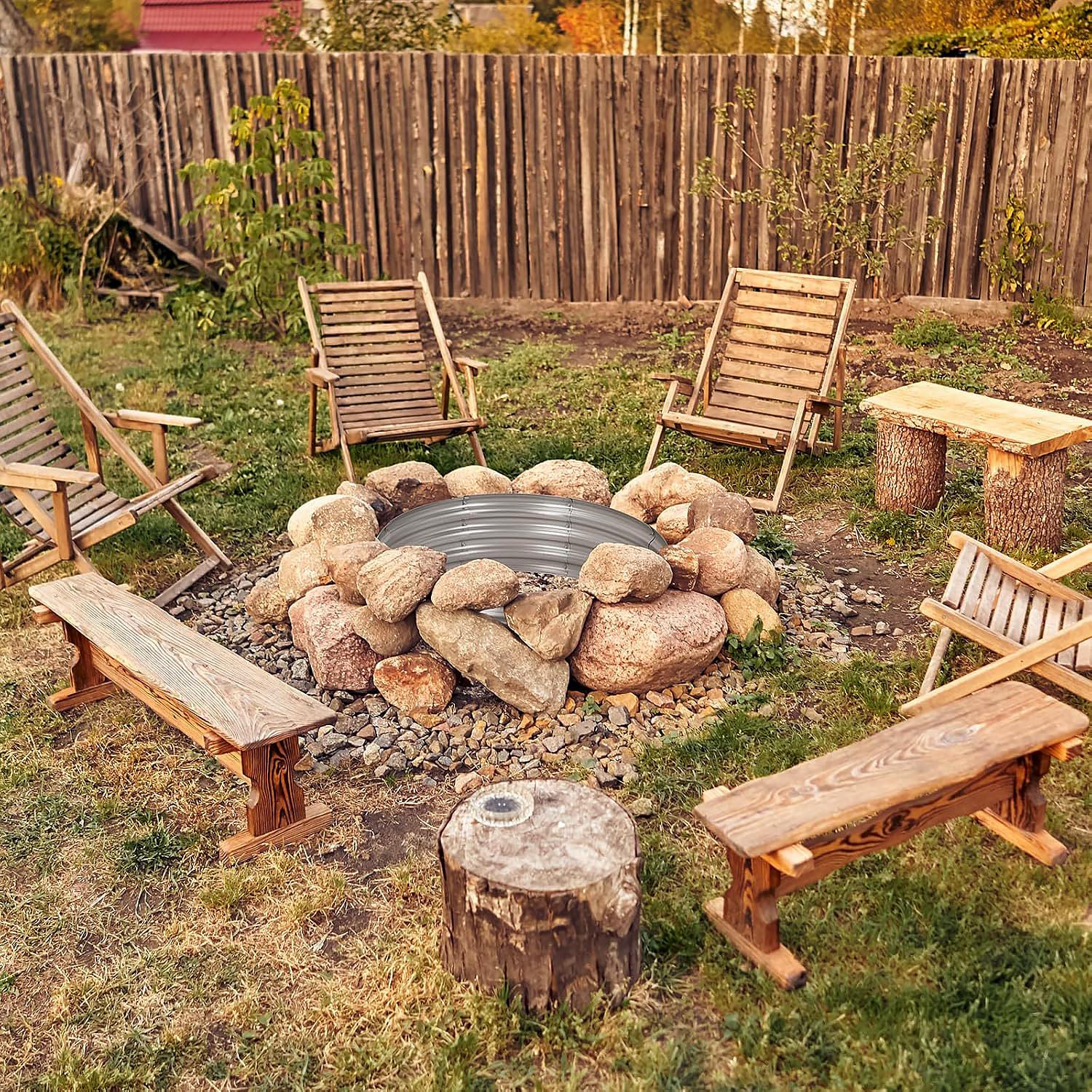 36-Inch Fire Pit Ring for Outside Wood Burning, Heavy Duty 0.8mm Thick Metal Firepit Liner