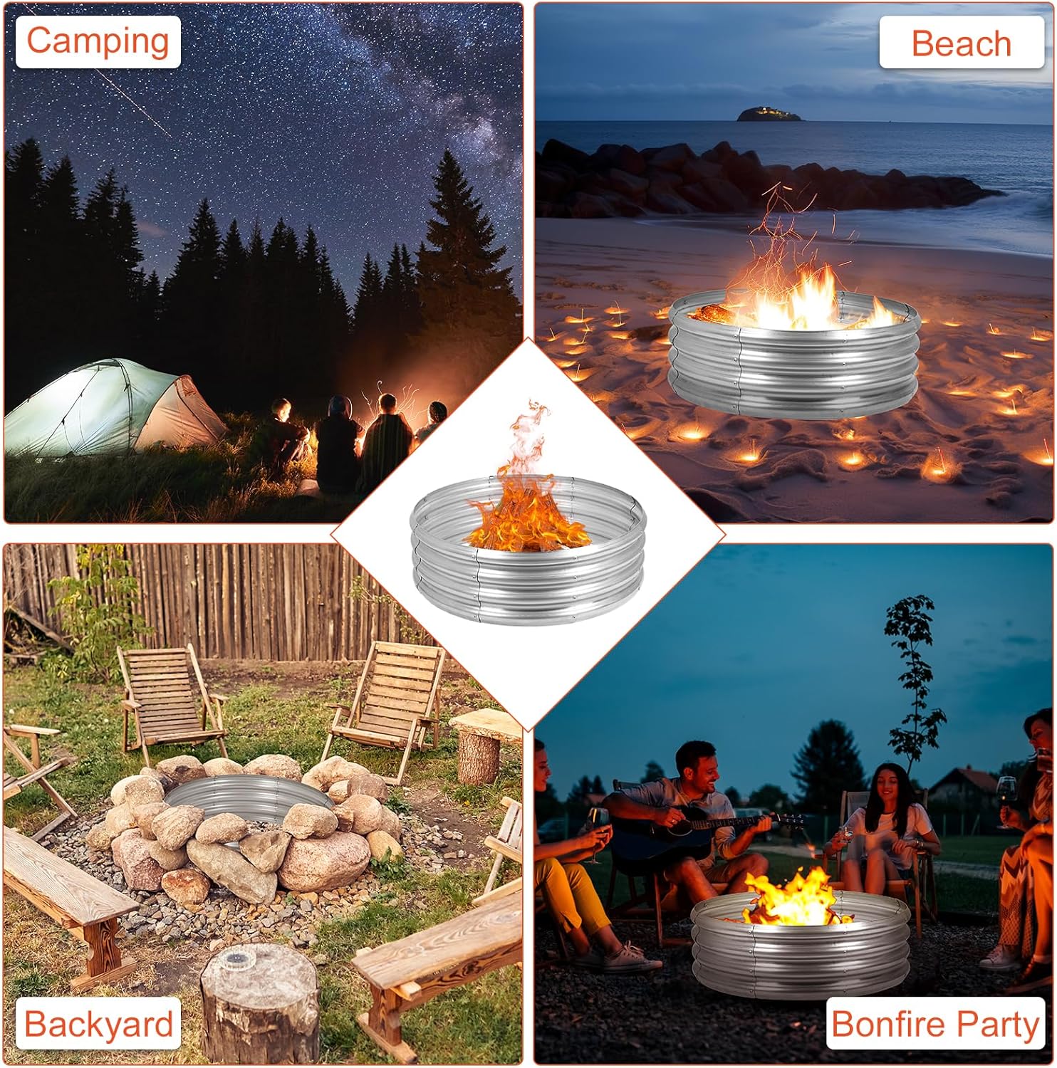 36-Inch Fire Pit Ring for Outside Wood Burning, Heavy Duty 0.8mm Thick Metal Firepit Liner