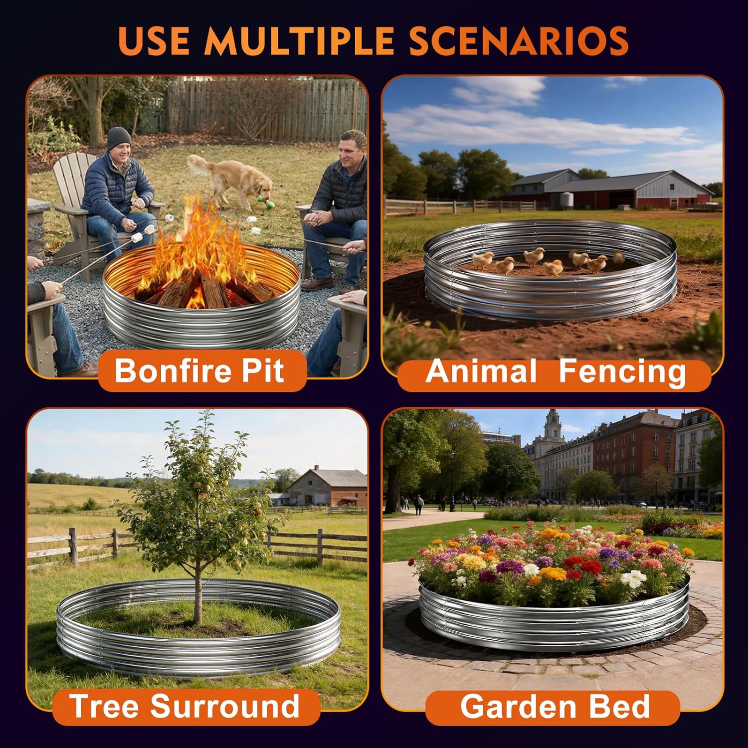36-Inch Fire Pit Ring for Outside Wood Burning, Heavy Duty 0.8mm Thick Metal Firepit Liner
