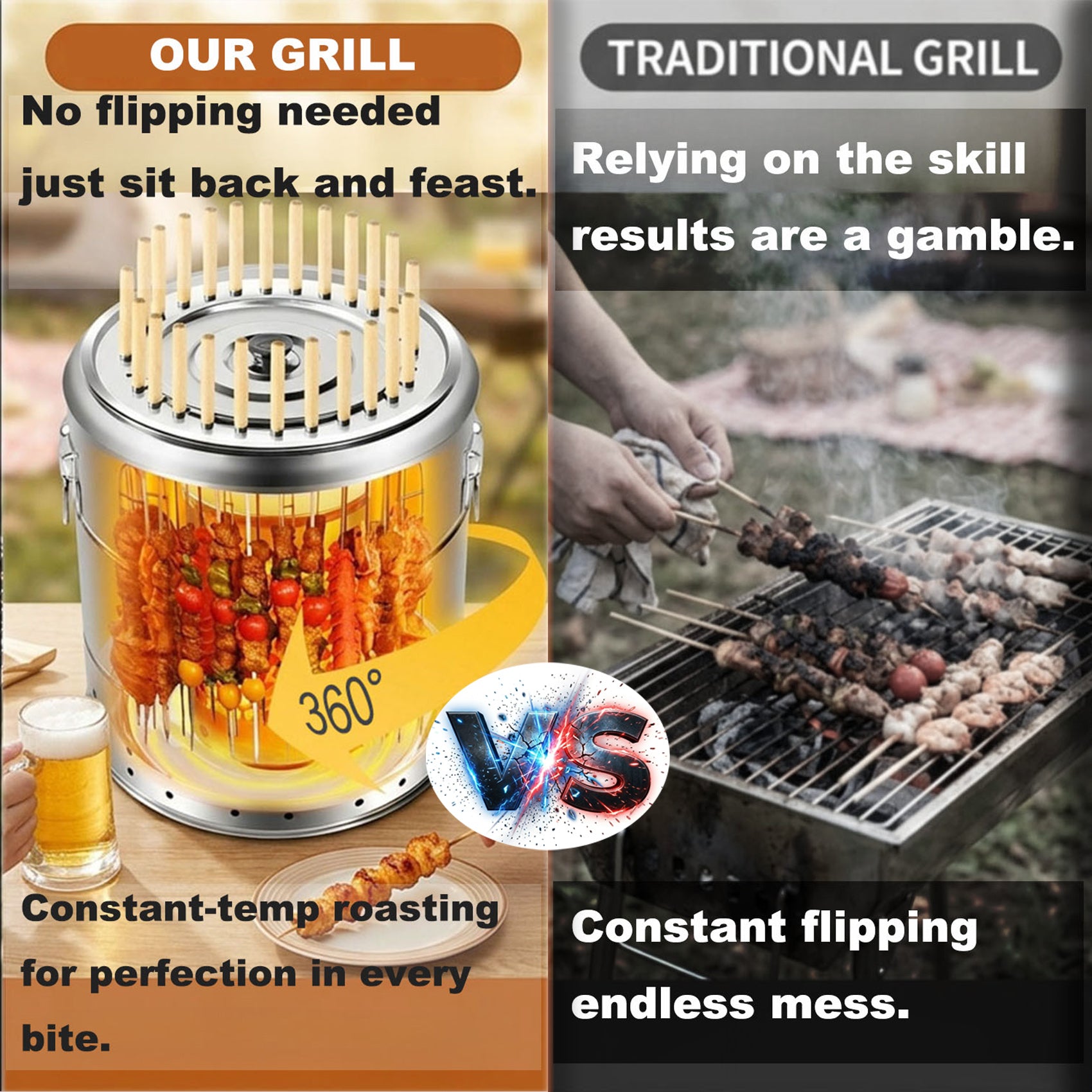 Smokeless Charcoal Grill 28 Skewers Capacity Hanging Barrel Grill Portable Fire Pit Outdoor Campfire Roaster