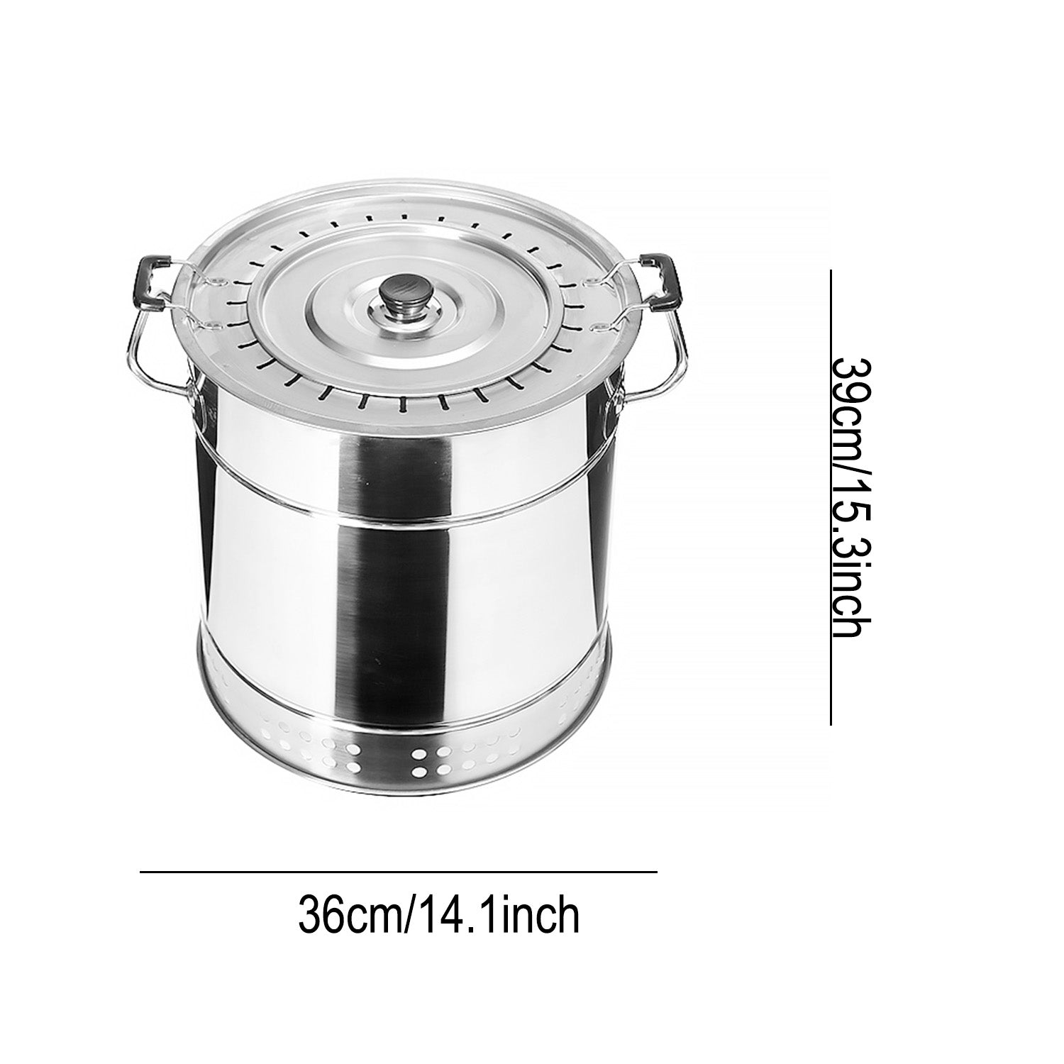 Dimensions of the stainless steel grill: 39 cm (15.3 inches) in height and 36 cm (14.1 inches) in width.