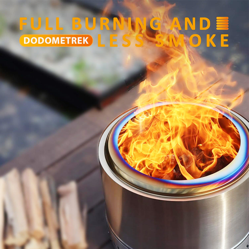 Front view of the 27-inch stainless steel smokeless fire pit showing double-wall construction