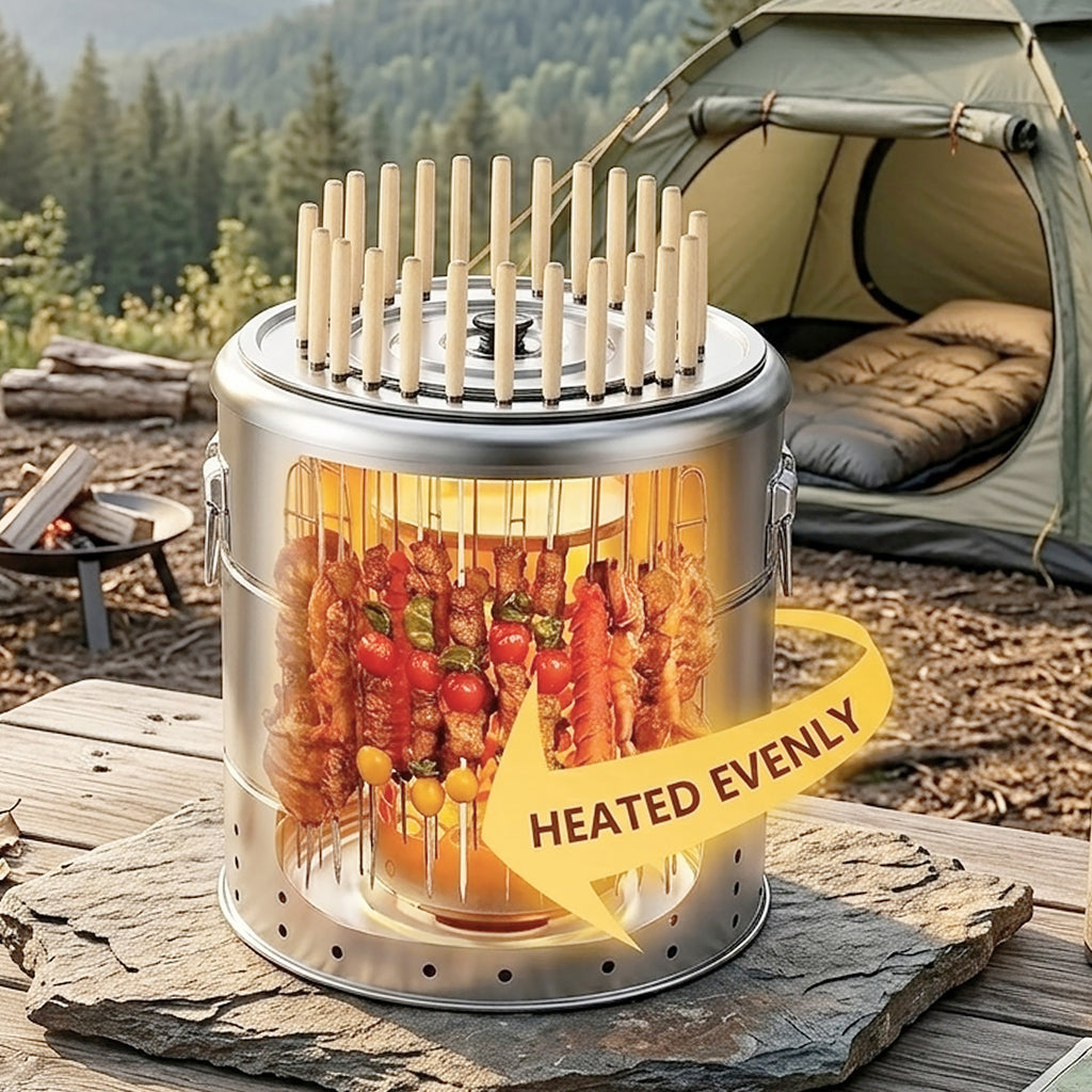 Smokeless Charcoal Grill 28 Skewers Capacity Hanging Barrel Grill Portable Fire Pit Outdoor Campfire Roaster