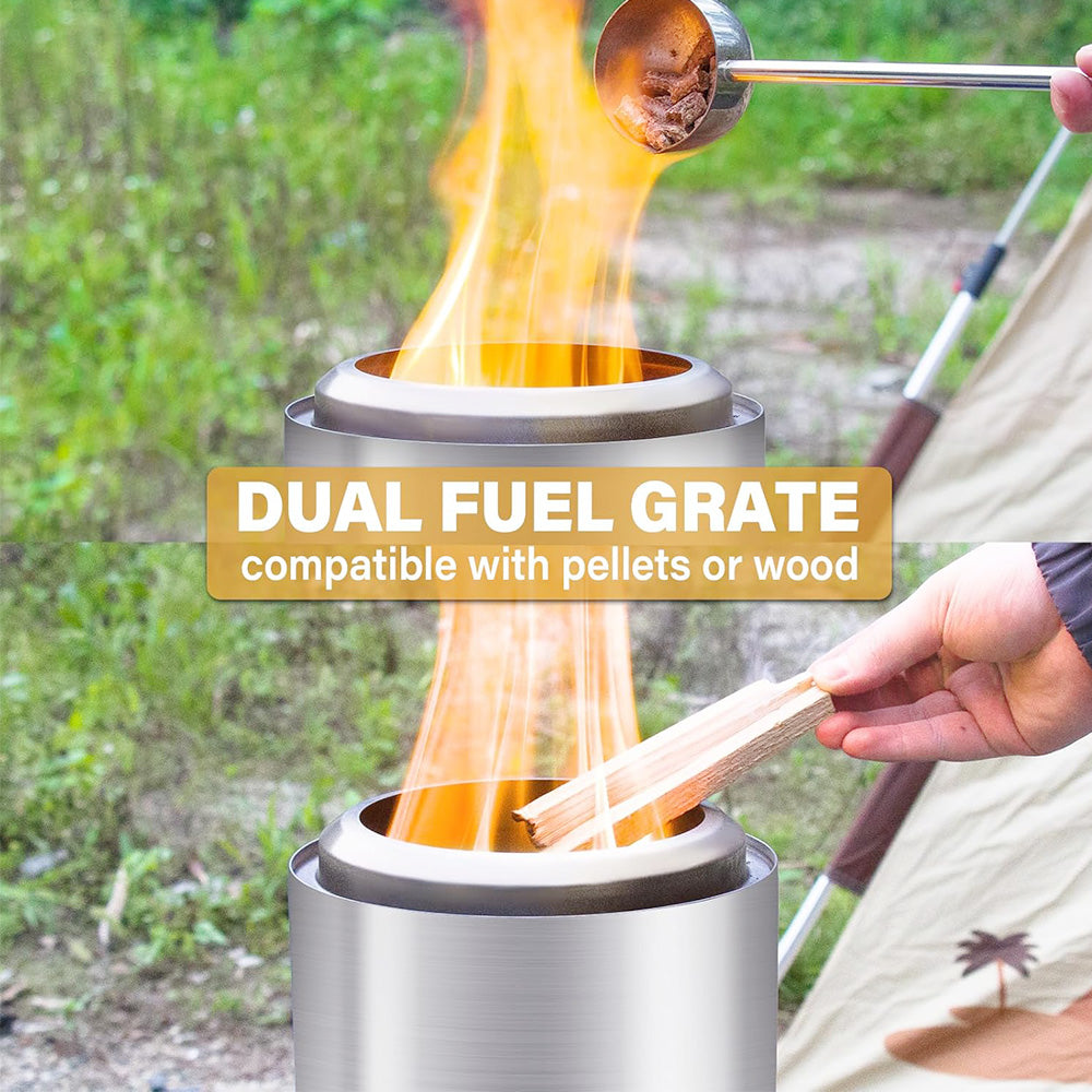 Front view of the mini stainless steel smokeless tabletop fire pit showing compact design