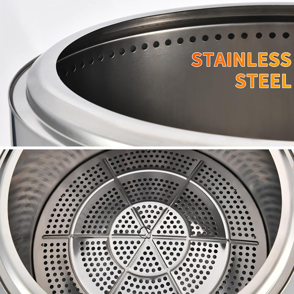Top-down view of the 27-inch smokeless fire pit showing the open burn chamber and air vents