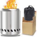 Mini portable tabletop smokeless fire pit with carry bag, stainless steel construction on a white background