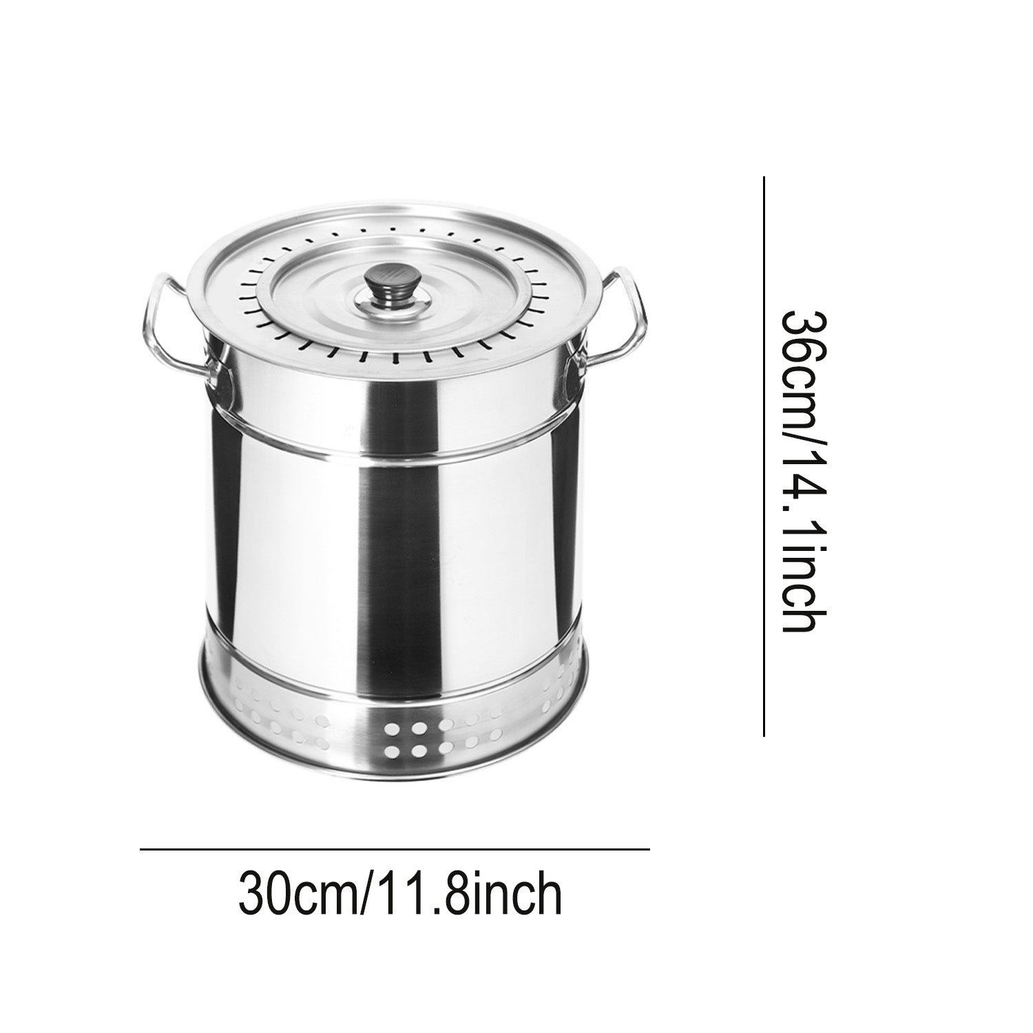 Dimensions of the 30-skewer single-layer stainless steel grill showing height and width measurements