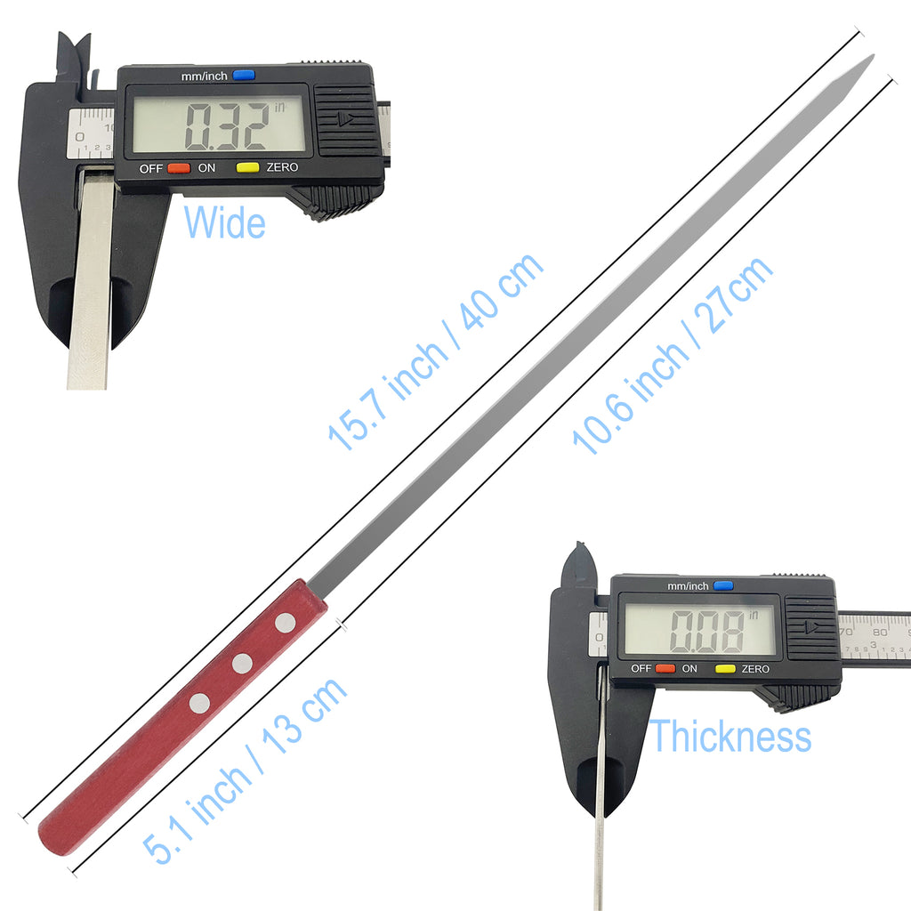 10pcs BBQ Skewers 16'' Flat Grill Skewer for Kabob 304 Stainless Steel Kebab Sticks with Skewer Clipper for Vertical Hanging