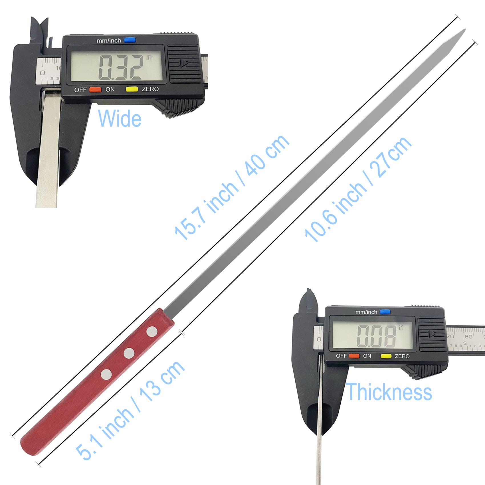 10pcs BBQ Skewers 16'' Flat Grill Skewer for Kabob 304 Stainless Steel Kebab Sticks with Skewer Clipper for Vertical Hanging
