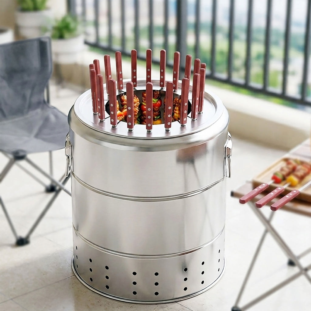 10pcs BBQ Skewers 16'' Flat Grill Skewer for Kabob 304 Stainless Steel Kebab Sticks with Skewer Clipper for Vertical Hanging